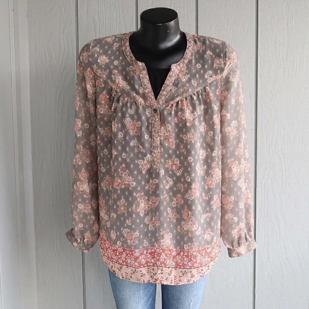 DR2 Long Sleeve Floral Print Blouse